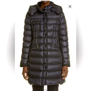 Moncler Hermine Grosgrain Trim Quilted Down Puffer Coat in black